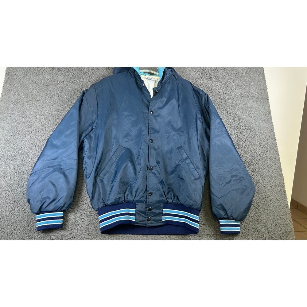 Vintage Gem Sportswear Mens Blue Varsity Bomber Jacket Quilted Lined Made in USA